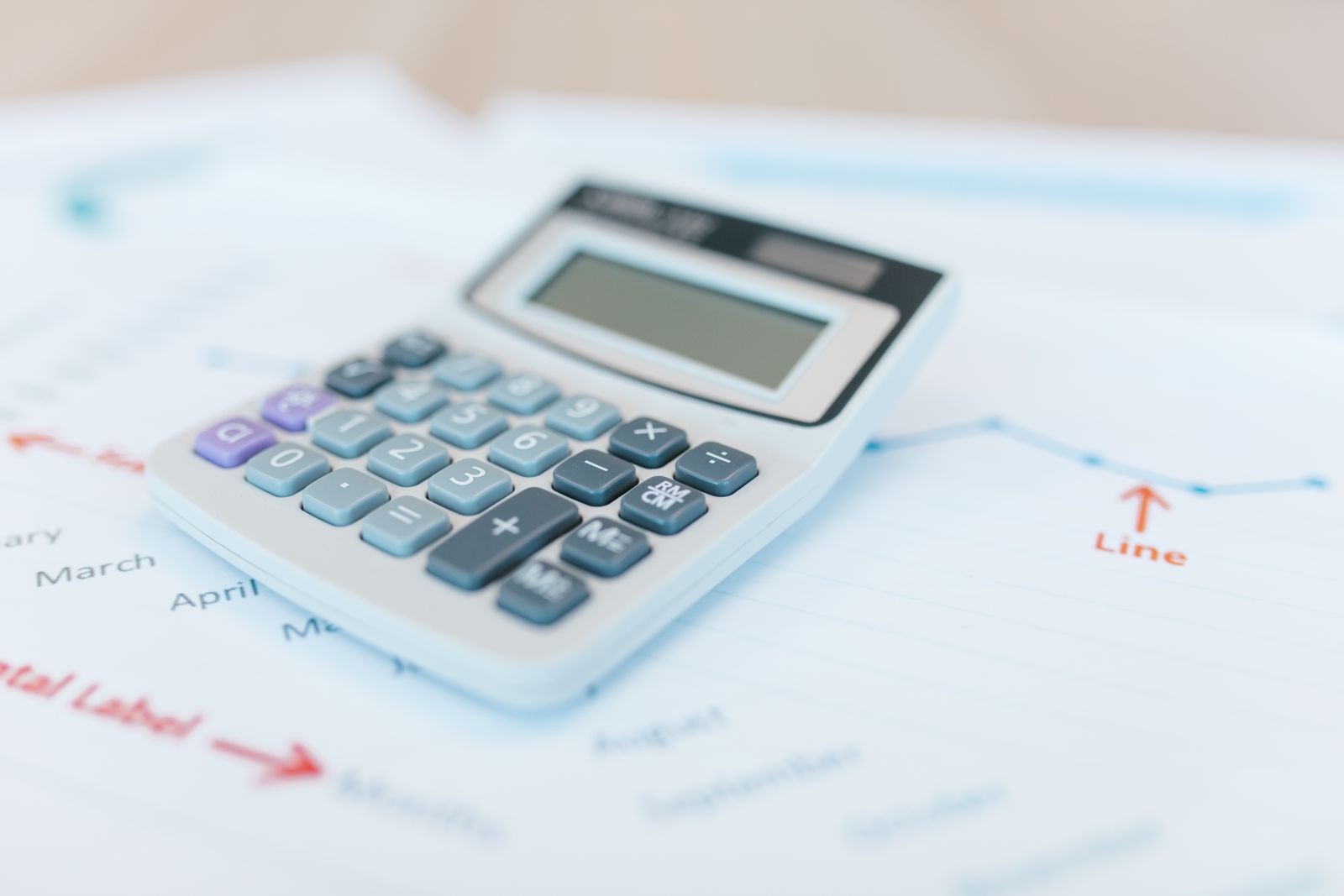 Amortization figures and a calculator on a desk